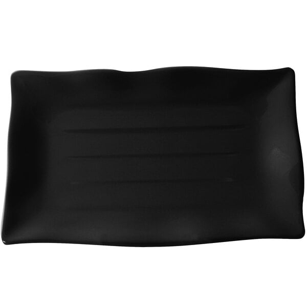 Thunder 11-1/4" X 7-1/4", 1" Deep, Wavy Rectangular Plate, Classic Black, Melamine, Dozen