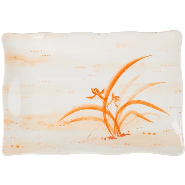 Thunder 13-1/2" X 9-1/8" X 1-3/8", Wavy Rectangular Plate, Gold Orchid, Melamine, Dozen