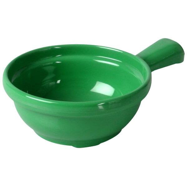 Thunder 10 Oz, 4-5/8" Diameter X 2" Height,, Soup Bowl With 2-1/8" Handle, Green Color, Melamine, Dozen