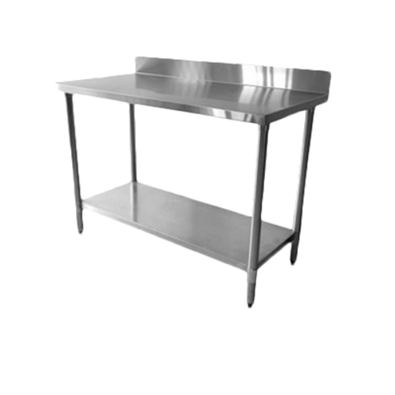Thunder 24" X 96" X 35", Flat Top Worktable With Flat Edges And 4" Backsplash, Stainless Steel 430, 18 Gauge, Each