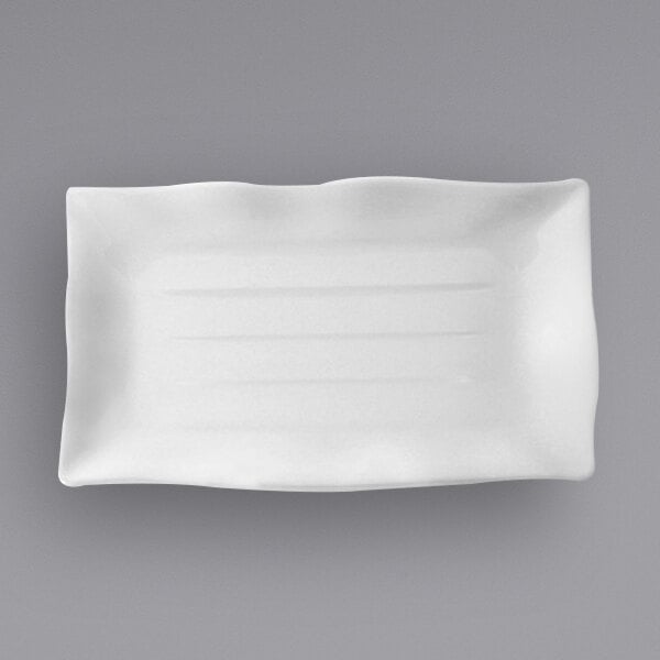 Thunder 13-1/2" X 9-1/8", 1" Deep, Wavy Rectangular Plate, Classic White, Melamine, Dozen