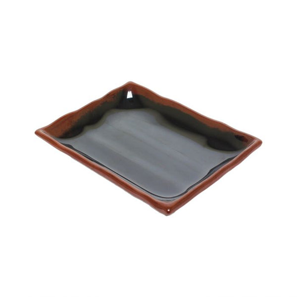 Thunder 12 Oz, 8-1/2" X 5-3/4" X 1-1/8", Wavy Rectangular Plate, Tenmoku, Melamine, Dozen