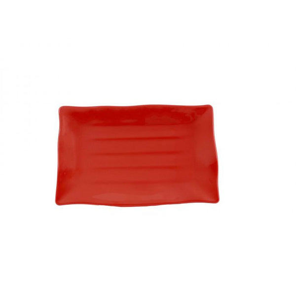 Thunder 13-1/2" X 9-1/8", 1" Deep, Wavy Rectangular Plate, Classic Pure Red, Melamine, Dozen