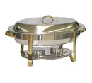 Thunder 6 Qt, 21-3/4" X 12-1/2" X 11-1/2", Gold Accented Oval Chafer, Stainless Steel With Gold Accented Handles & Legs, Each