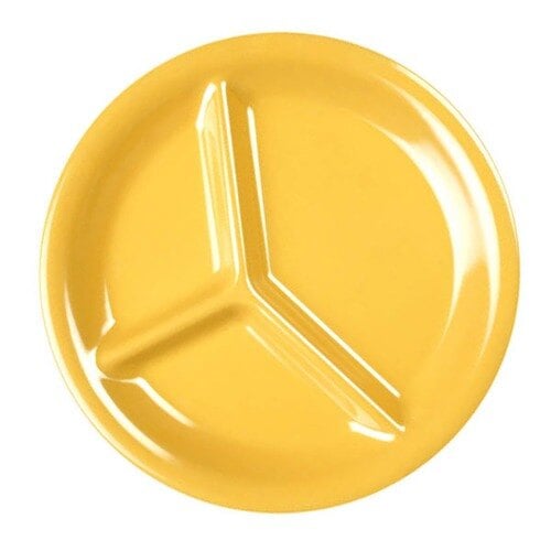 Thunder 10-1/4" Diameter X 1" Height, 3 Compartment Plate, Yellow Color, Melamine, Dozen