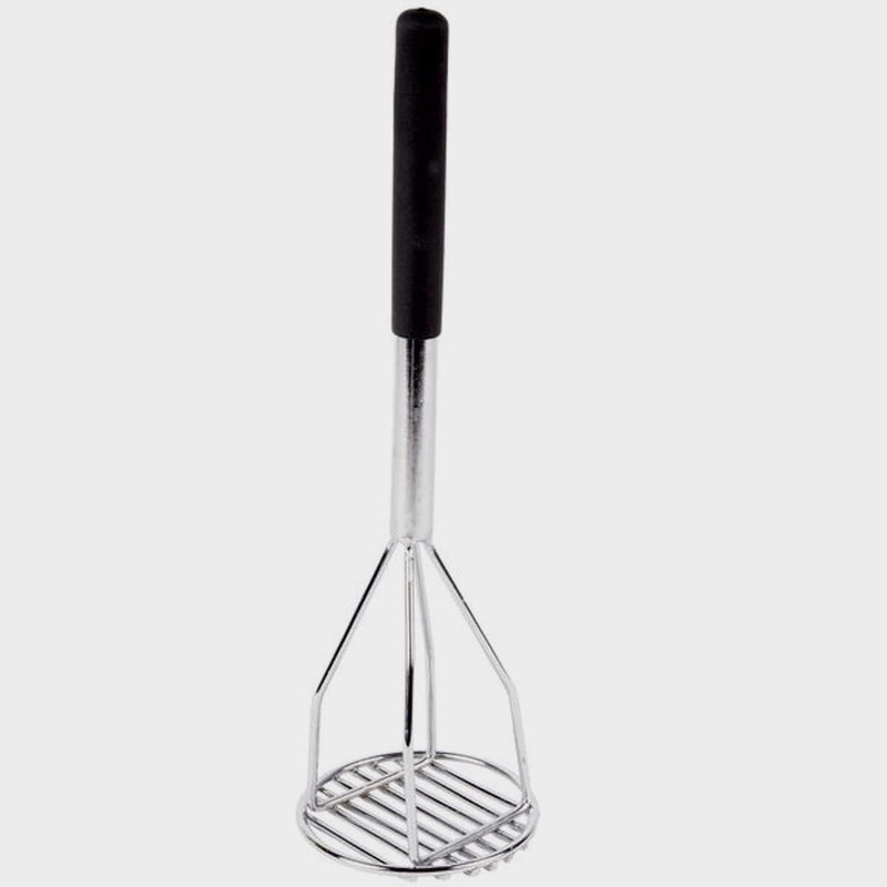Thunder 4-5/8" Diameter x 18" Height, Round Shape Potato Masher, Chrome Plated with Soft Grip Handle, Black Color, Each