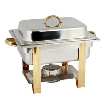Thunder 4 Qt, 17" X 11-5/8" X 12-5/8", Gold Accented Chafer, Stainless Steel With Gold Accented Handles & Legs, Each