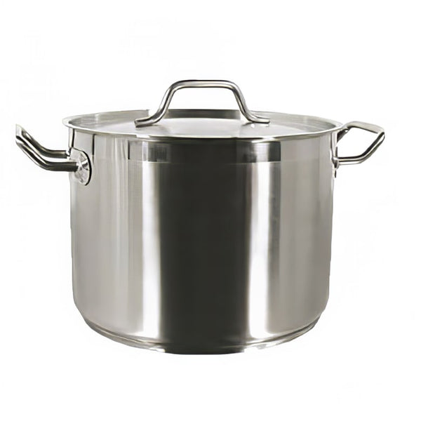 Thunder 8 qt, 10" Diameter x 6-5/8" Height, 2-1/2" Welded Handle, Stock Pot with 10" Diameter x 1/2" Thickness Lid, Stainless Steel, Encapsulated Base, NSF, Each