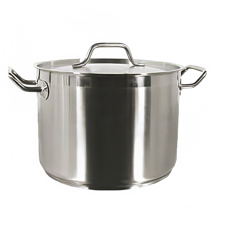 Thunder 8 qt, 10" Diameter x 6-5/8" Height, 2-1/2" Welded Handle, Stock Pot with 10" Diameter x 1/2" Thickness Lid, Stainless Steel, Encapsulated Base, NSF, Each