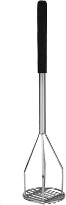 Thunder 6" x 6" x 24", Square Shape Potato Masher, Chrome Plated with Soft Grip Handle, Black Color, Easy to Clean, Each