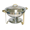 Thunder 4 Qt, 16-1/2" X 13-1/2" X 12", Gold Accented Round Chafer, Stainless Steel With Gold Accented Handles & Legs, Each