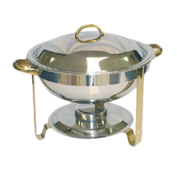 Thunder 4 Qt, 16-1/2" X 13-1/2" X 12", Gold Accented Round Chafer, Stainless Steel With Gold Accented Handles & Legs, Each