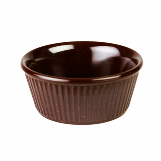 Thunder 3-1/2 Oz, 3-3/8" Diameter X 1-1/2" Height, Fluted Ramekin, Chocolate Color, Melamine, Dozen