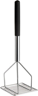 Thunder 5" x 4-7/8" x 18", Square Shape Potato Masher, Chrome Plated with Soft Grip Handle, Black Color, Easy to Clean, Each
