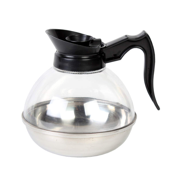 Thunder 64 oz, 4" Diameter Base x 7" Height, 4-1/4" Length x 7/8" Width Handle, Decaf Coffee Decanter, Stainless Steel Base with Polycarbonate Body, Durable Plastic Orange Color Handle, Each
