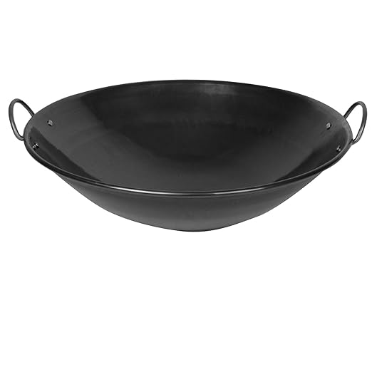 Thunder 24" Diameter X 7-1/4" Height, 2" Length Of Handle, Curved Rim Wok, Steel, Each