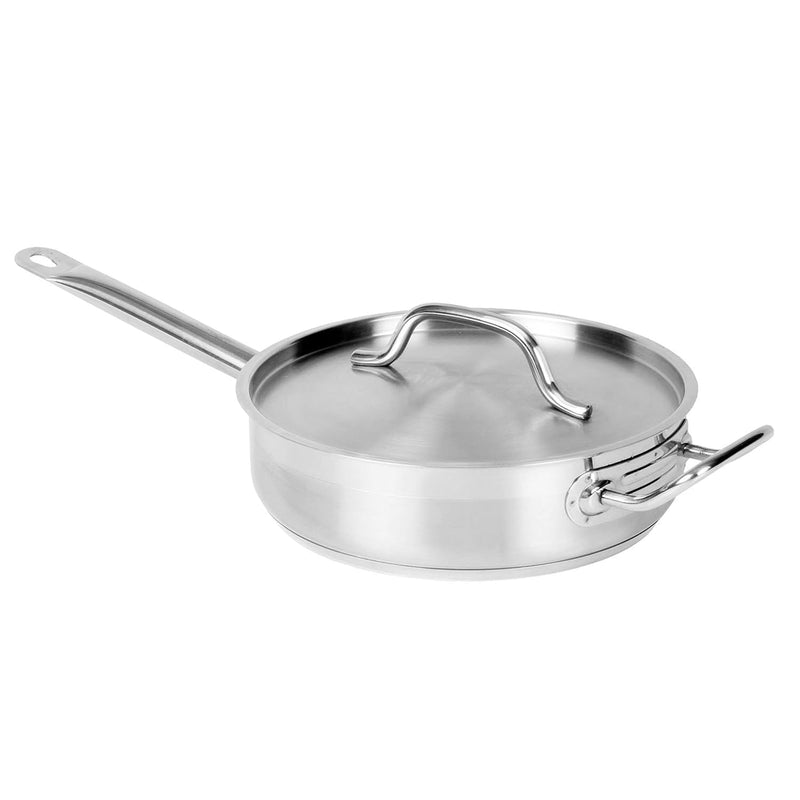 Thunder 7 qt, 14" Diameter x 3-1/8" Height, 11-3/8" Welded Hollow Handle and 1-3/4" Helper Handle, SautŽ Pan with Lid, Stainless Steel, NSF, Each