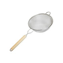 Thunder 10" Diameter x 4-1/8" Height, 10-3/4" Handle Length, Double Fine Mesh Strainer, Stainless Steel Mesh with Flat Wooden Handle, Each