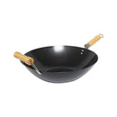 Thunder 14" Diameter x 5-7/8" Height, Non-Stick Coating Wok, Carbon Steel body with 7-5/8" Wooden Handle and 2-1/8" Wooden Helper Handle, Each