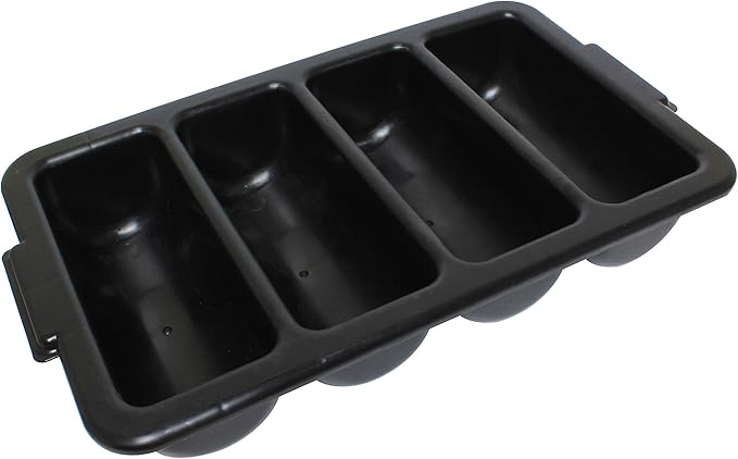 Thunder 22-1/2" X 13" X 4", Four Compartment Cutlery Box, Black Color, Polypropylene, Each