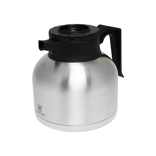 Thunder 1.9 Liter/64 oz, 6-1/2" Diameter x 6-7/8" Height with 2-3/4" Length x 1" Width Handle, Coffee Server, with Bru-Thru Lid, Stainless Steel Body, Polypropylene Spout, Base & Handle, Each