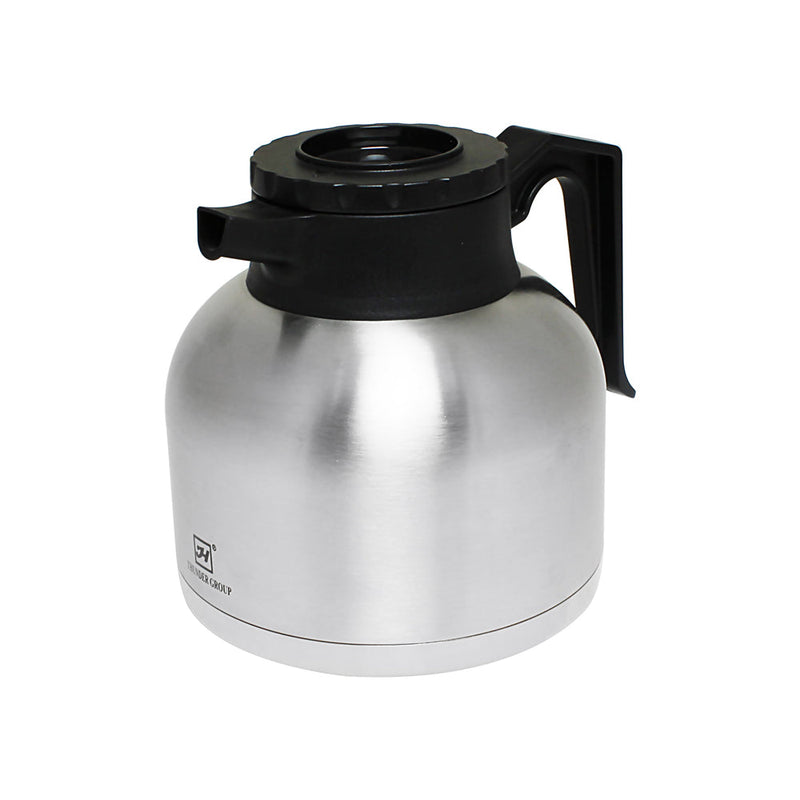 Thunder 1.9 Liter/64 oz, 6-1/2" Diameter x 6-7/8" Height with 2-3/4" Length x 1" Width Handle, Coffee Server, with Bru-Thru Lid, Stainless Steel Body, Polypropylene Spout, Base & Handle, Each