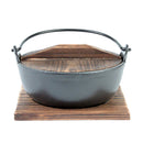 Thunder 32 oz, 6-3/4" Diameter x 2-1/2" Height, Nabemono Bowl with 4" Handle Height and Wooden Lid, Cast Iron with Non-Stick Coating and 6-5/8" x 6-5/8" x 1/4" Wooden Base Board, Each
