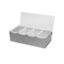 Thunder 12" x 5-7/8" x 3-1/2", 4 Compartment Condiment Dispenser, Stainless Steel Body with Acrylic Hinged White Color Lid, Each