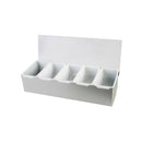 Thunder 15" x 5-7/8" x 3-1/2", 5 Compartment Condiment Dispenser, Stainless Steel Body with Acrylic Hinged White Color Lid, Each