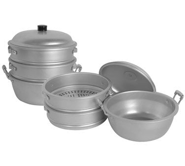 Thunder Aluminum Steamer, 15" Diameter X 20-1/4" Height, Hole Size:1/8" (Lid, Steamer x 2 & Bottom), 4 Piece Set