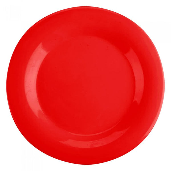 Thunder 10-1/2" Diameter X 7/8" Height, Wide Rim Plate, Pure Red Color, Melamine, Dozen