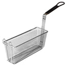 Thunder 13-1/2" x 4-1/4" x 5-1/2", Rectangular Fry Basket, Nickel Plated, with Under Cross-Support, Gray Coated Handle Length: 9-3/8", Handle Height: 4", Open Front Hook: 2-3/8" x 3/4", Each