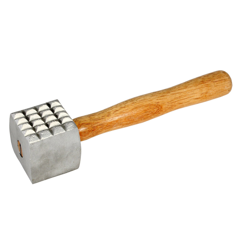 Thunder 13" x 3" x 3", Meat Tenderizer, Aluminum Head with Wooden Handle, Dual side for coarse and fine cut option, Each