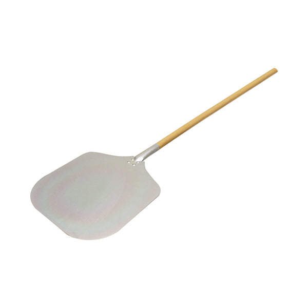 Thunder 52" Overall Length, 14" x 12", Aluminum Blade Pizza Peel with 38" Length x 1-1/8" Diameter Wooden Handle, Each