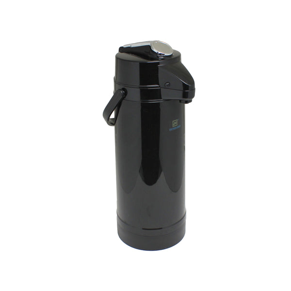 Thunder 2.5 Liter/84 oz, 6-1/4" Diameter Base x 17" Overall Length, Lever Top AirPot, Polypropylene Exterior (Black Color Body & Cap), Glass Lined Interior, Each
