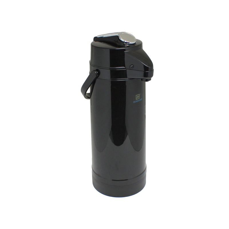 Thunder 2.5 Liter/84 oz, 6-1/4" Diameter Base x 17" Overall Length, Lever Top AirPot, Polypropylene Exterior (Black Color Body & Cap), Glass Lined Interior, Each