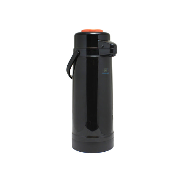 Thunder 2.2 Liter/74 oz, 6-1/4" Diameter Base x 16" Overall Length, Push Button AirPot, Polypropylene Exterior (Black Color Body & Cap), Glass Lined Interior, Each