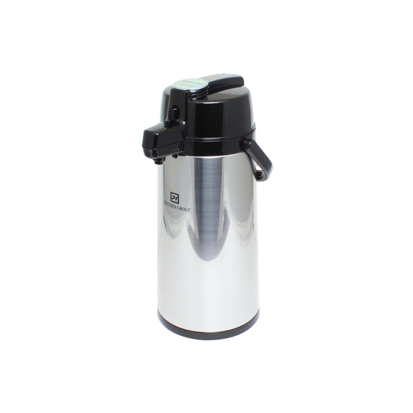 Thunder 2.5 Liter/84 oz, Push Button AirPot, Stainless Steel Exterior with Stainless Steel 18/8, 304 Material Interior, Polypropylene Cap, Handle, Each
