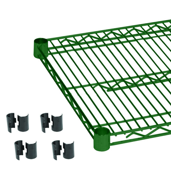 Thunder 21" x 54" Shelf with 4 Set of Sleeve Clips, Green Epoxy Coated Iron Wire, Heavy-Duty, NSF, Each