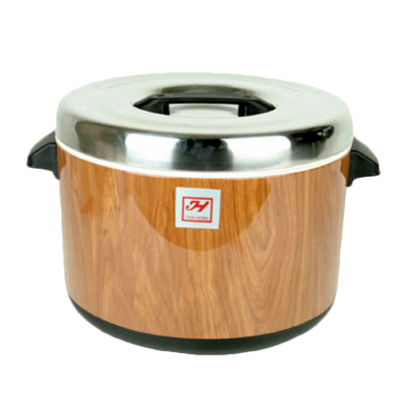 Thunder 40 Cups Insulated Sushi Rice Pot, WoodGrain Exterior, Stainless Steel Interior & Lid With Polypropylene Handle, Each