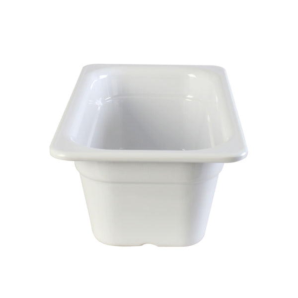 Thunder 1/4, 100mm, 10-1/2" x 6-1/4" x 4", White Color, Heavy-Duty Gastronorm Pan, Melamine, NSF, Each