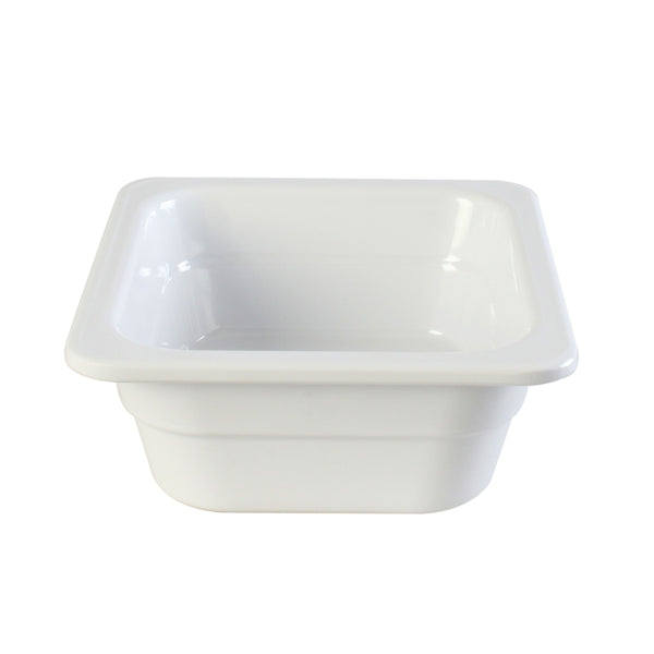 Thunder 1/6, 65mm, 7" x 6-3/8" x 2-1/2", White Color, Heavy-Duty Gastronorm Pan, Melamine, NSF, Each