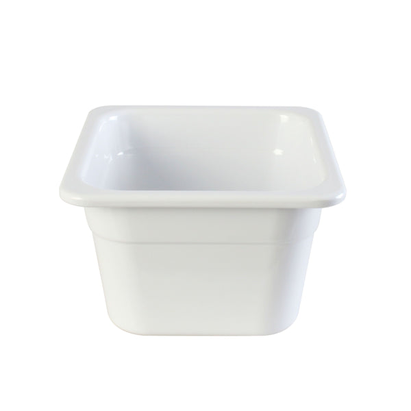 Thunder 1/6, 100mm, 7" x 6-3/8" x 4", White Color, Heavy-Duty Gastronorm Pan, Melamine, NSF, Each