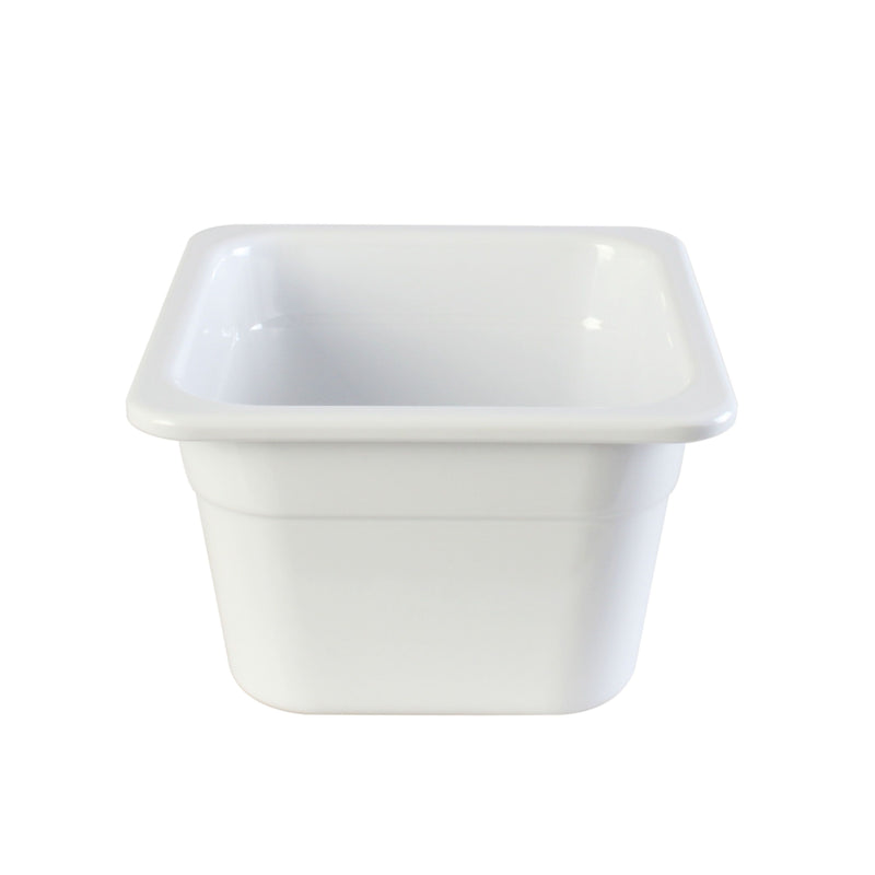 Thunder 1/6, 100mm, 7" x 6-3/8" x 4", White Color, Heavy-Duty Gastronorm Pan, Melamine, NSF, Each