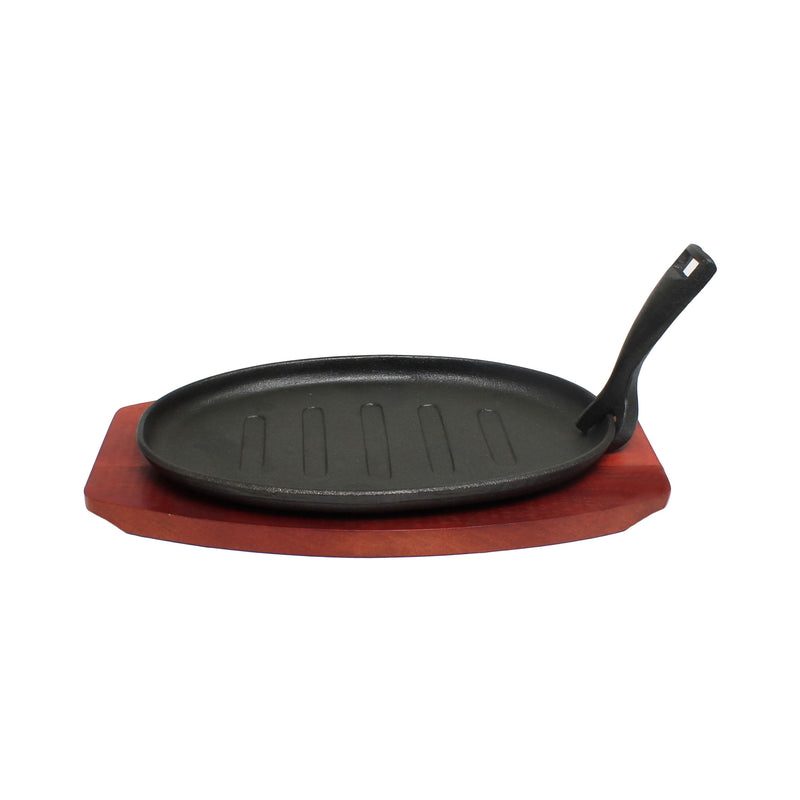 Thunder Griddle: 10-4/7" x 6-2/3" x 1", Gripper: 5" x 1-1/2" x 1", Wooden Board: 12-5/8" x 7-1/8" x 5/8", Pork Board (3 Piece Set), Cast Iron, Each