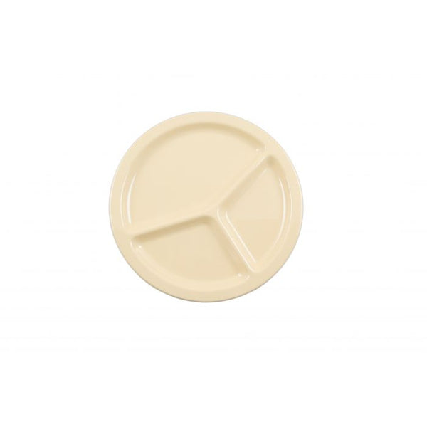 Thunder 10" Diameter X 3/4" Height, 3 Compartment Plate, White Color (No Lid), Melamine, Dozen