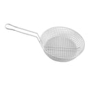 Thunder 10" Diameter x 3" Deep, 9-1/4" Handle Length, Round Coarse Mesh Breading Basket, Wire Steel Plated Iron with White Plastic Coated, Each