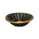 Thunder 8" Diameter x 2-1/4" Height, Round Woven Bread Basket, Black Color with Gold Trim, Polypropylene Plus Polyethylene and Aluminum Wire, Each