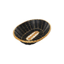 Thunder 9-1/4" x 7" x 2-1/4", Oval Woven Bread Basket, Black Color with Gold Trim, Polypropylene Plus Polyethylene and Aluminum Wire, Each