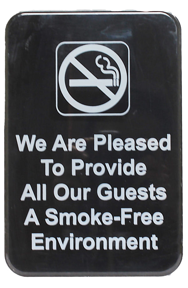 Thunder 6" x 9" x 1/8", Information Sign with Symbol, We Are Pleased To Provide All Our Guests A Smoke-Free Environment, Acrylonitrile Styrene, Easy Peel Self-Adhesive, Each